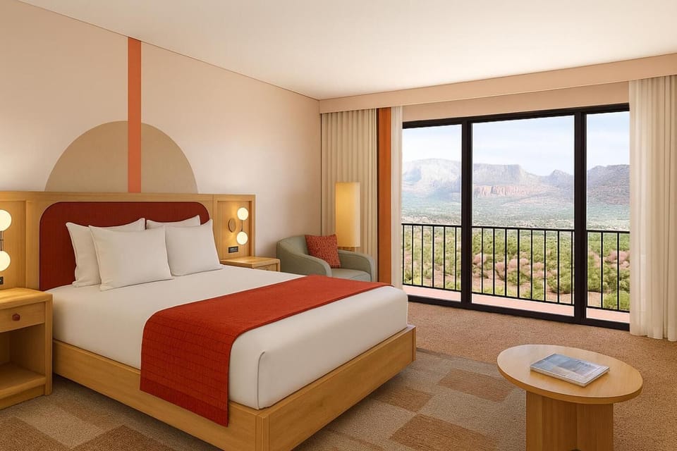 Wake up to sweeping canyon views from your serene king room