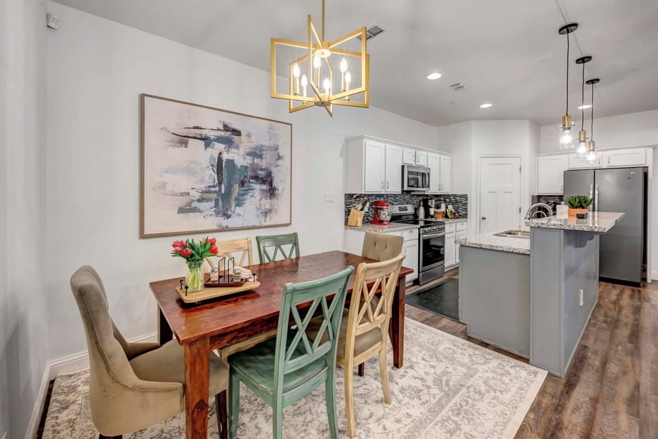 Open dining area connected to the kitchen.