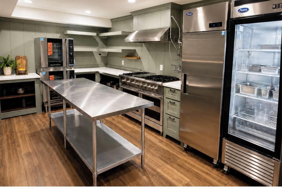 For larger gatherings, our commercial kitchen provides professional-grade appliances, generous prep space, and stainless work surfaces. Available for an additional fee, it's ideal for catered events, retreats, reunions, and group cooking.