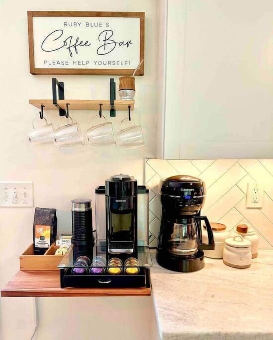 Comes with a fully stocked Coffee Bar - Nespresso with milk frother, Filtered Coffee, and Tea! 