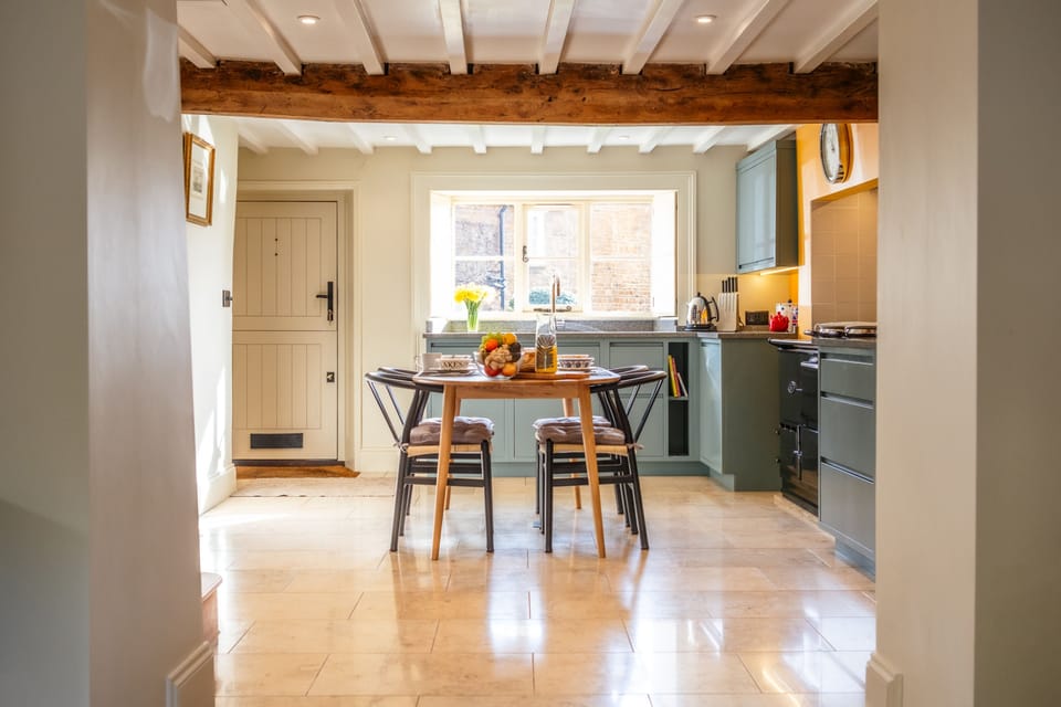 Looking up at the stunning kitchen from the garden room