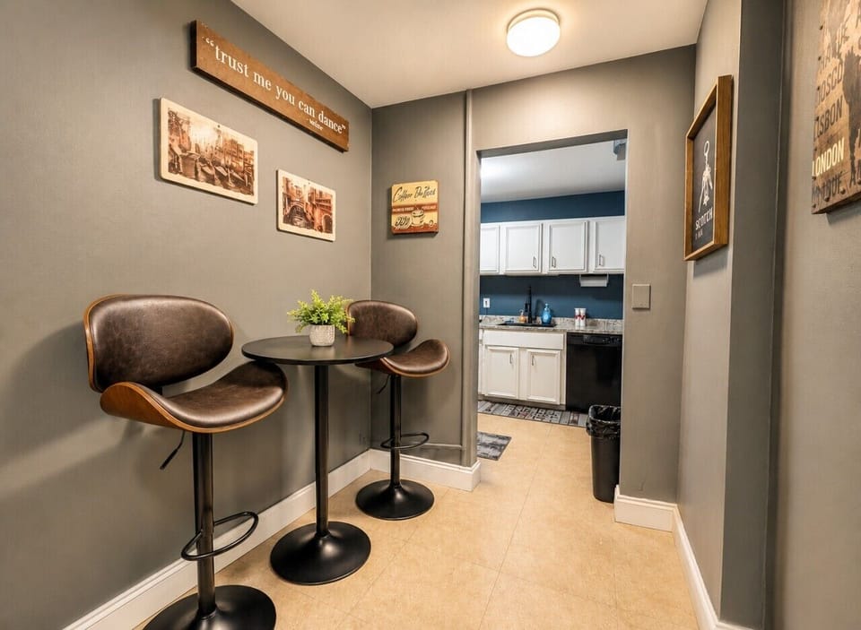 Full-size appliances, more travel flexibility — The kitchen includes a refrigerator, oven, and dishwasher.
