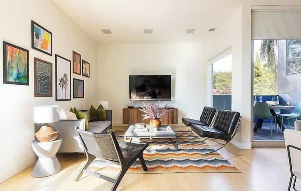 Bright, stylish living room with modern decor and natural light
