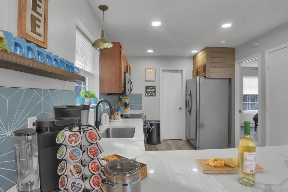 Fully equipped kitchen with coffee maker for your morning brew.
