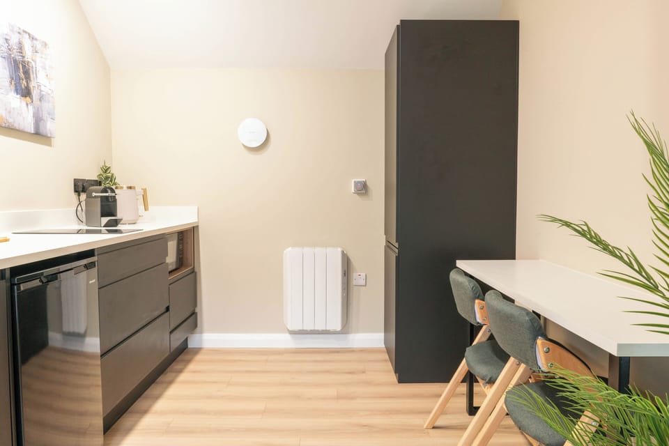 Well-equipped kitchenette with coffee machine & mini fridge