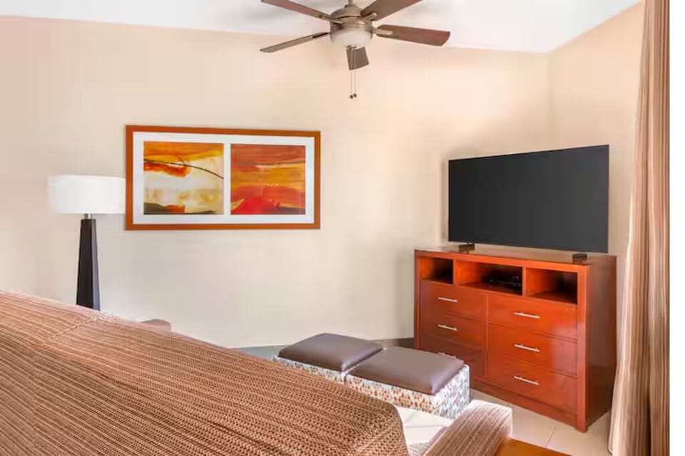 Relax with a late-night show on the big-screen TV.