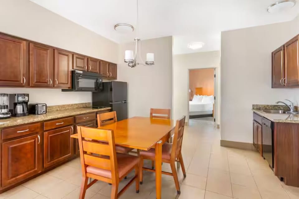 Gather for easy meals in a bright, fully equipped kitchenette.
