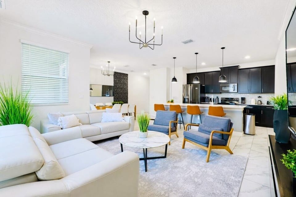 Modern open-concept living and kitchen