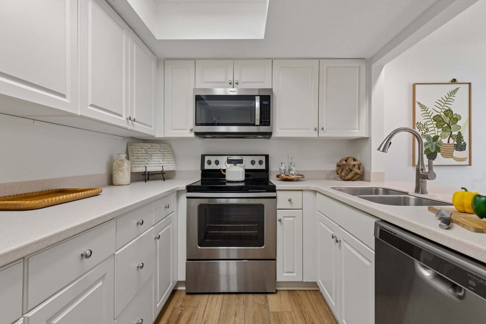 Fully stocked kitchen for cooking and serving meals