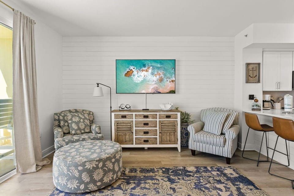 Enjoy a movie on the large flat-screen TV