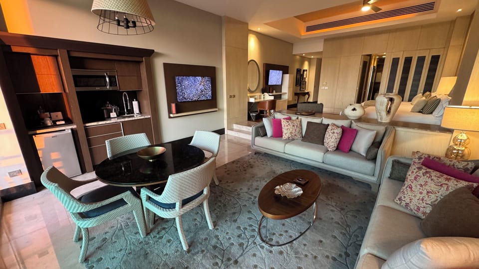 Workspace and entertainment area for added convenience