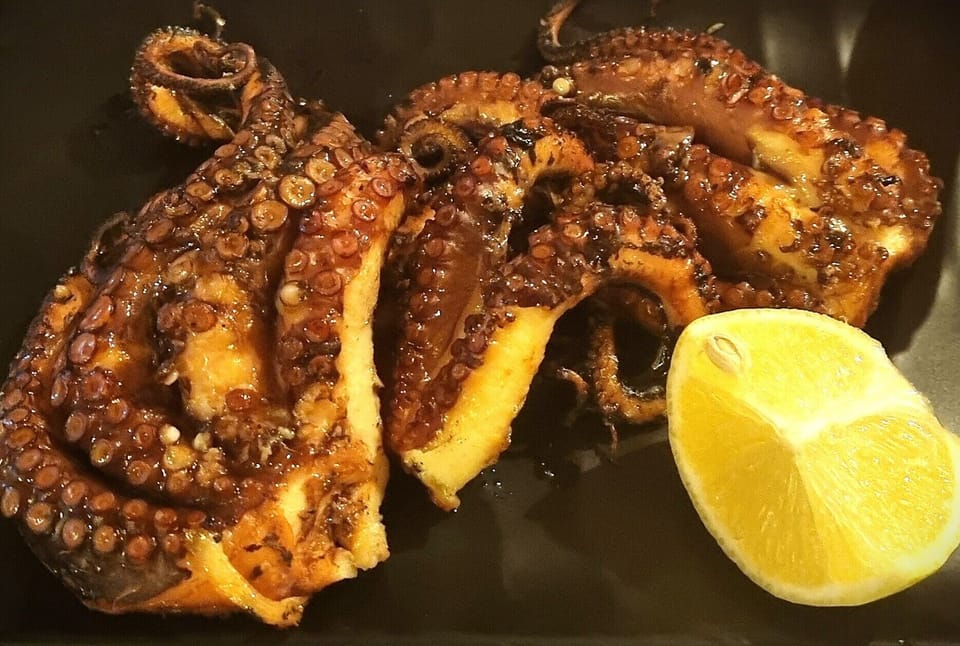 The best grilled octopus at Layos, a restaurant just 100 meters from the house.