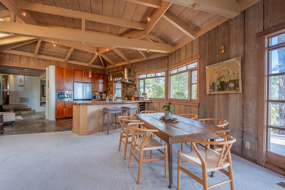 The living room and kitchen