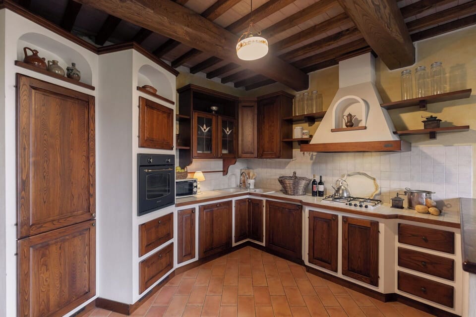 Kitchen, Wood, Interior Design, Furniture, Flooring, Cabinetry, Countertop, Major Appliance, Ceiling, Kitchen Appliance