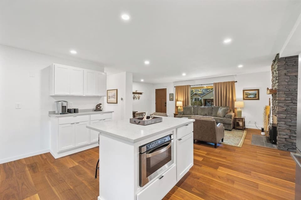 Kitchen island seating for two—great for morning coffee.