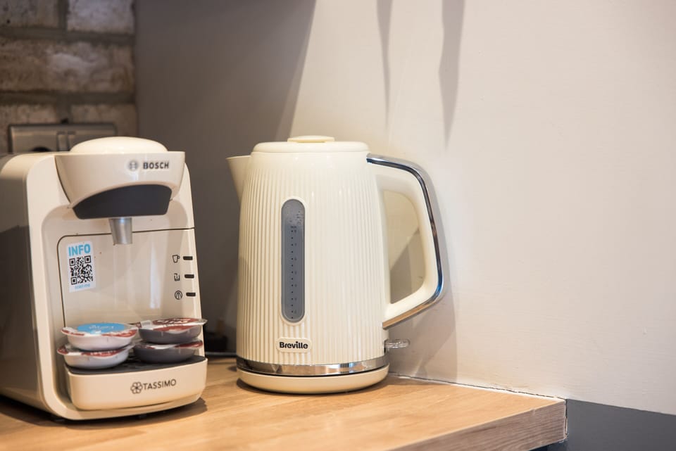 Kettle, coffee machine, microwave for your convenience