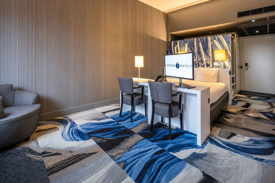 Settle in with a comfortable workspace perfect for focused evenings.
