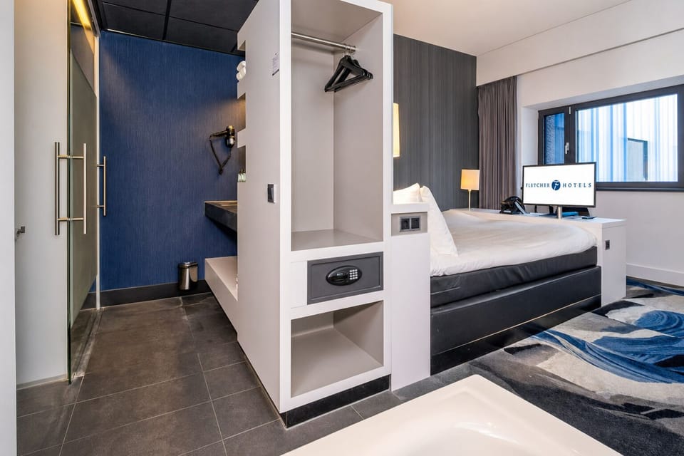 Step into an airy suite with smart storage and comfort.