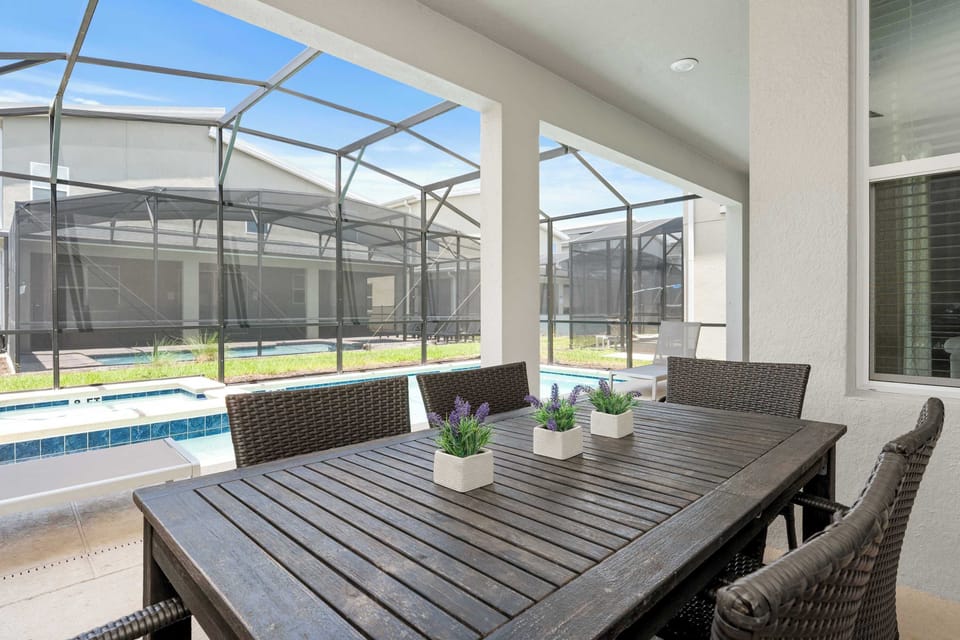 Breakfast with a view of your private sparkling pool.