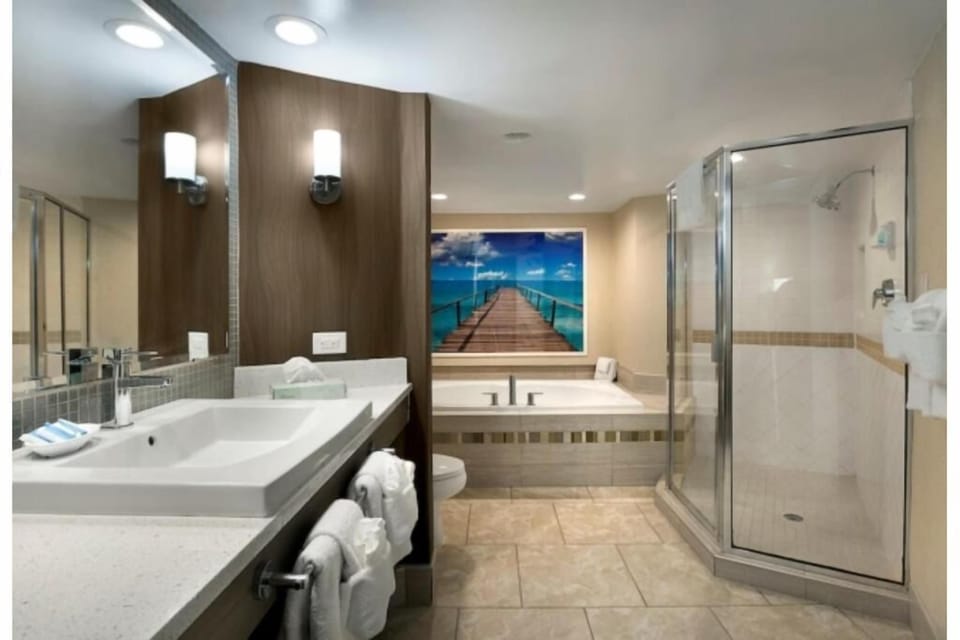 Soak and recharge with a deep tub and separate shower.
