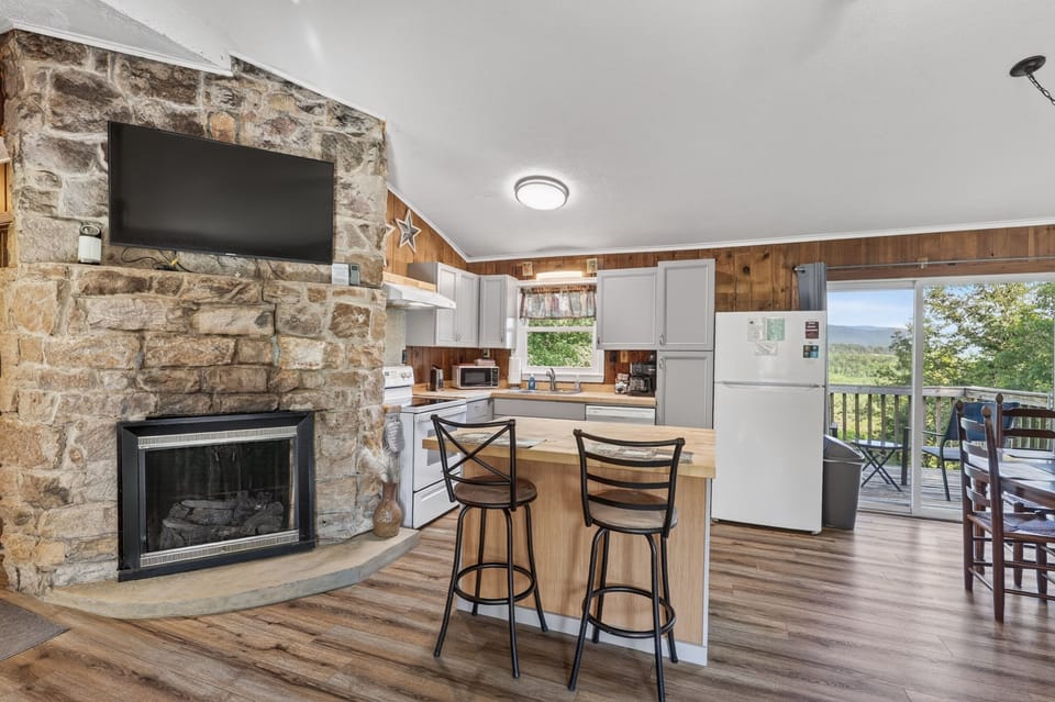 Gather around the stone fireplace and unwind after a day of Shenandoah adventure