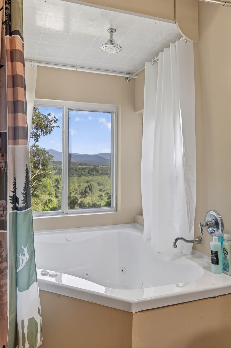 Relax in the jetted tub while taking in beautiful Blue Ridge Mountain views.