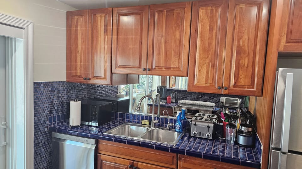 kitchen with microwave oven, toaster, blender & dishwasher 