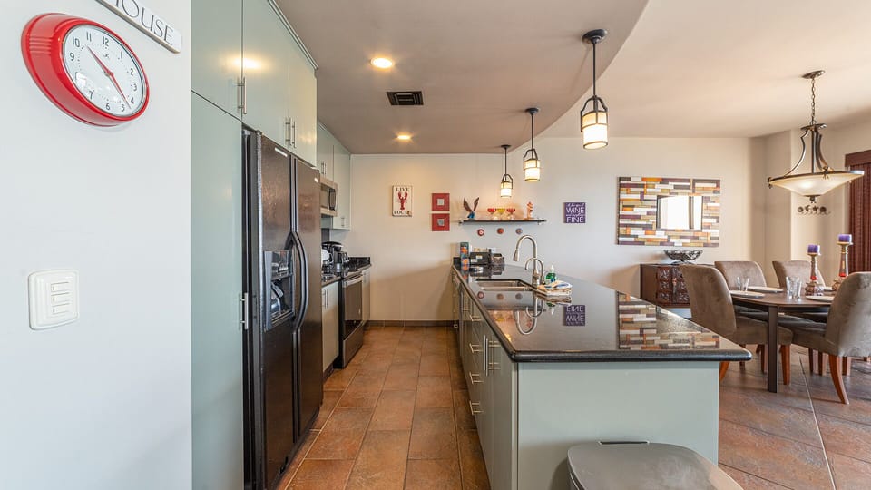 Kitchen and dining table.