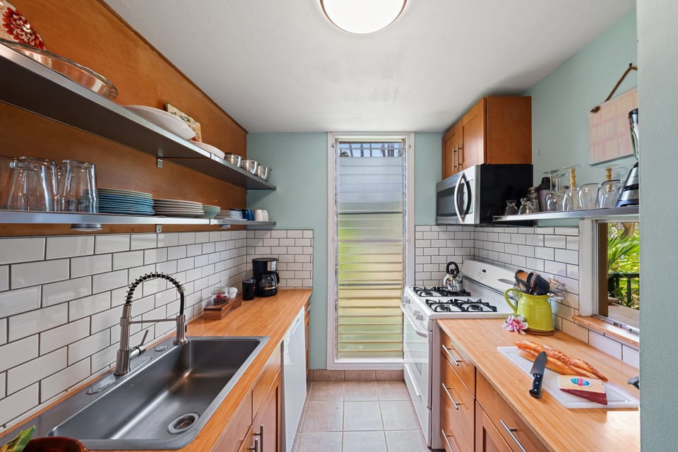 Fully equipped kitchen with stainless steel appliances