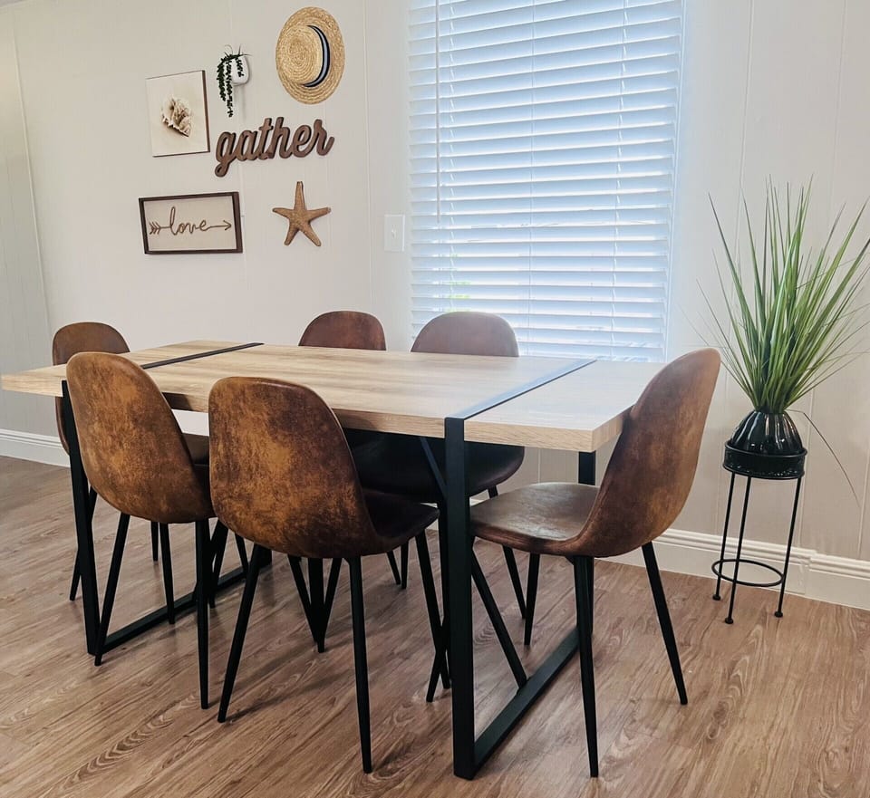 Dining room table seats six