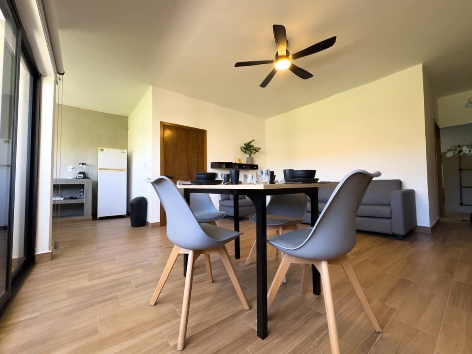 Bright, open dining area with modern comfort and style