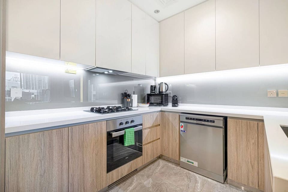 Sleek modern kitchen with premium appliances.