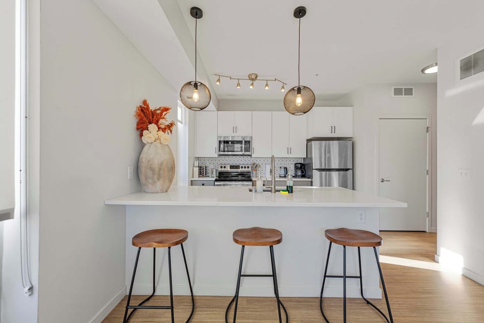 Start your mornings at the kitchen bar with coffee or a quick meal before heading out to explore the city.