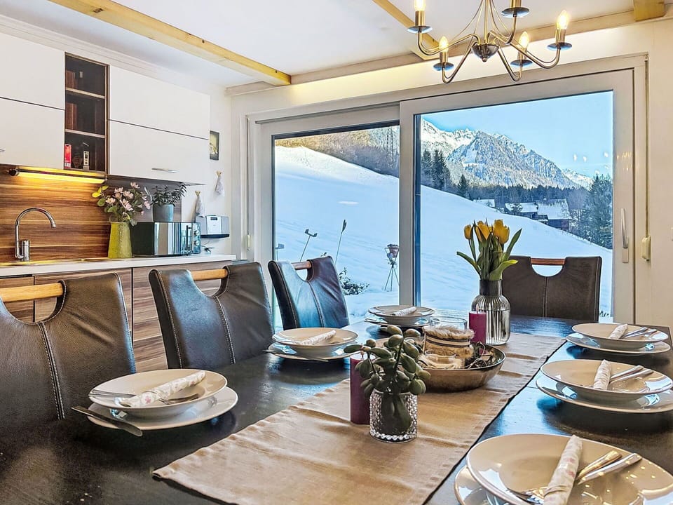 Furniture, Interior Design, Table, Chair, Kitchen & Dining Room Table, Dining Room, Lighting, Tableware, Room, Home
