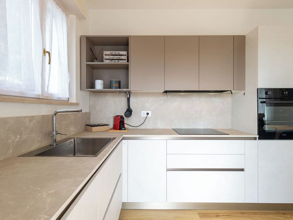 Kitchen, Countertop, Kitchen Appliance, Flooring, Cabinetry, Interior Design, Furniture, Wood, Major Appliance, Floor