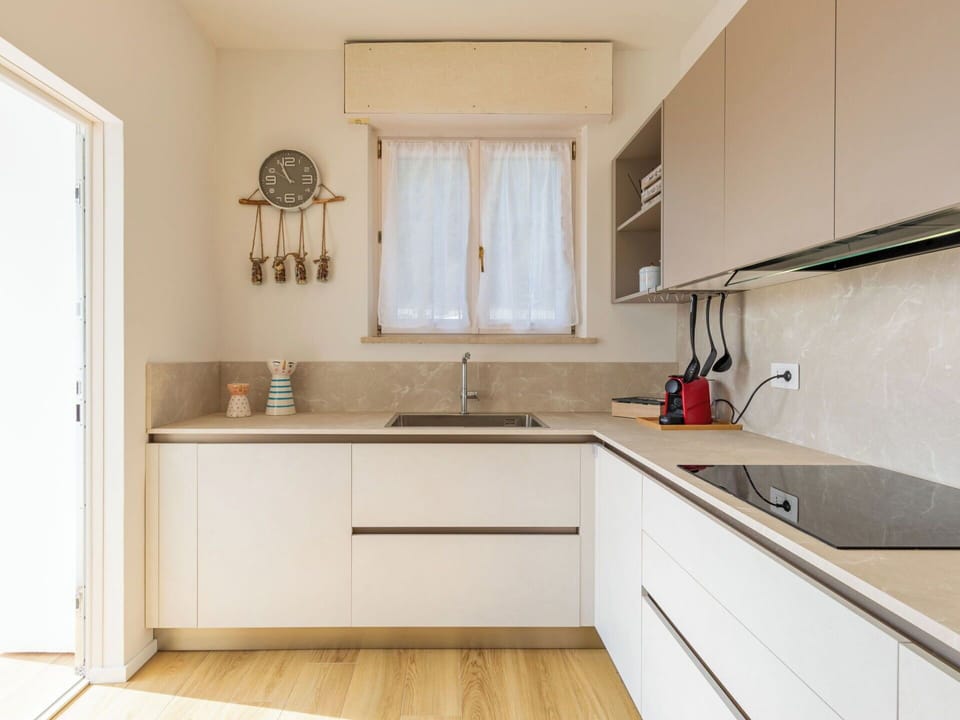 Kitchen, Countertop, Cabinetry, Interior Design, Kitchen Appliance, Wood, Flooring, Furniture, Home, Kitchen Sink