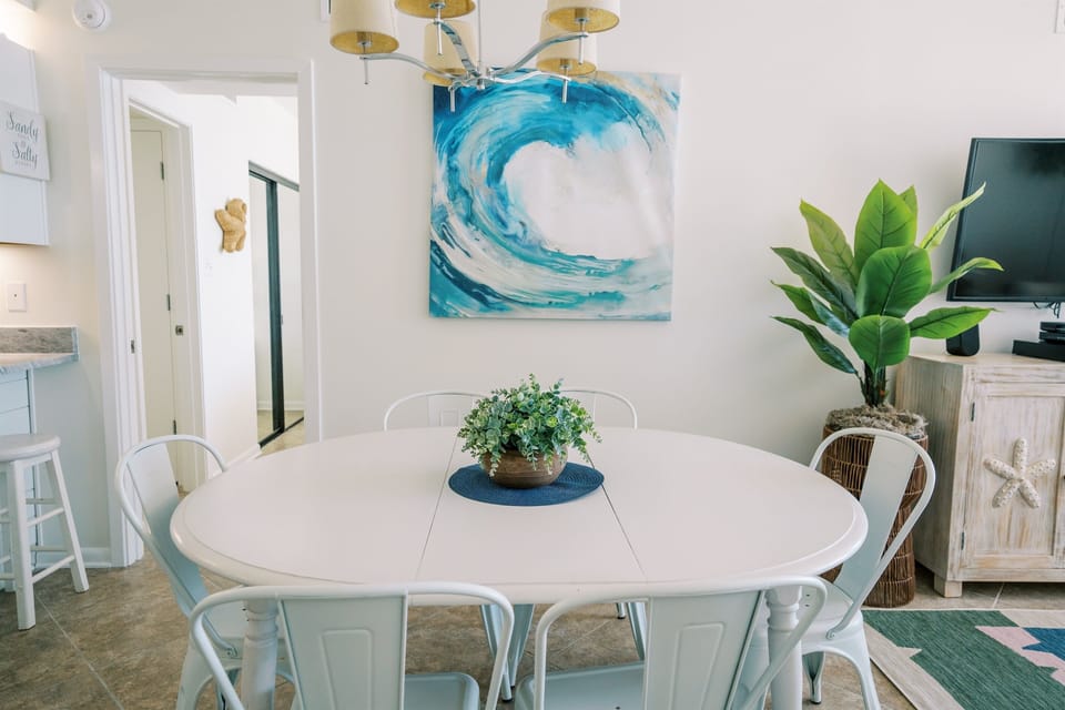 Table and bar seating make it easy for everyone to gather and eat together.