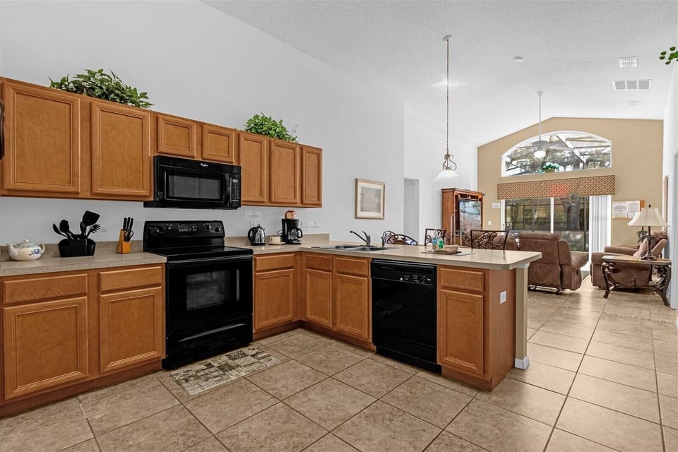 Kitchen Area With Stove, Microwave, Sink & Dishwasher