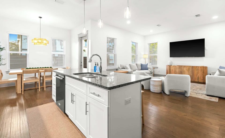  Open Kitchen with large island and dining area.