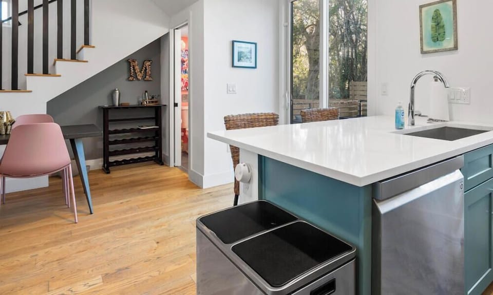Ample counter space and a wine rack make meal prep and entertaining a breeze.
