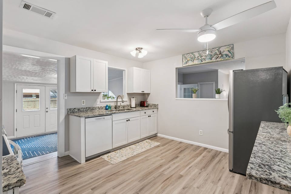 The kitchen is large enough that you won't be bumping shoulders with anyone else.