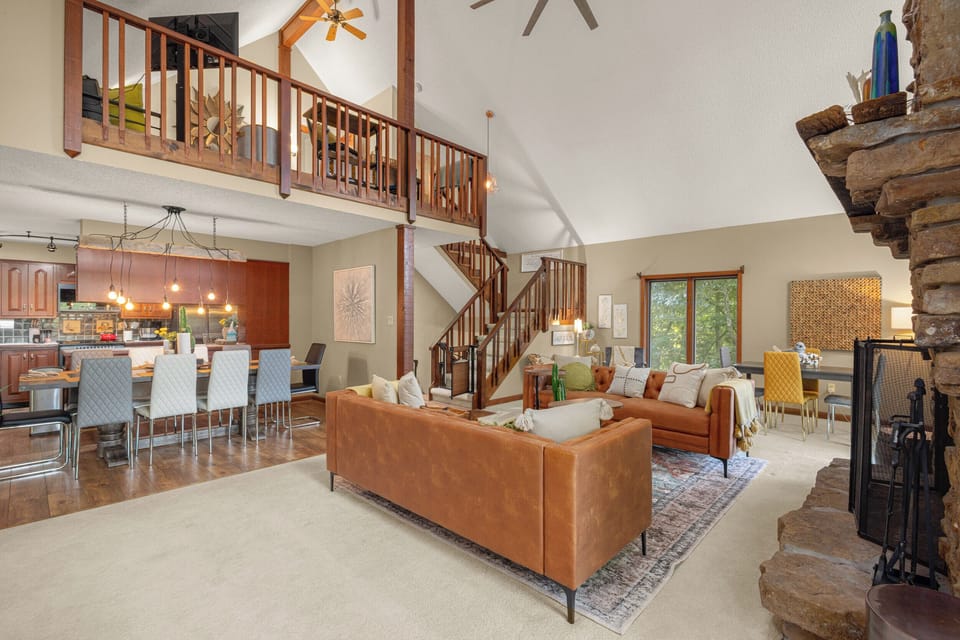 The muliti-level open floor plan is perfect for large parties. 