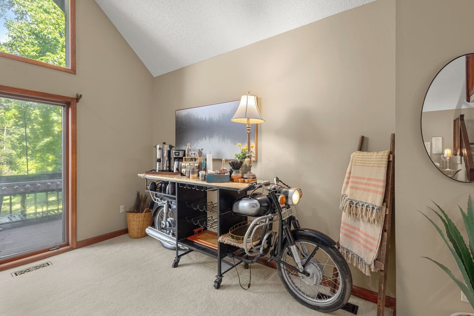 Our unique coffee/tea/wine bar is featured in the living room. 