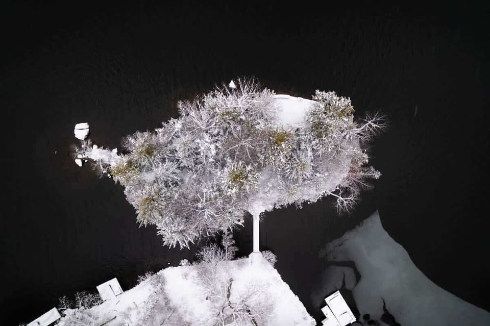 Exterior, drone shot during winter