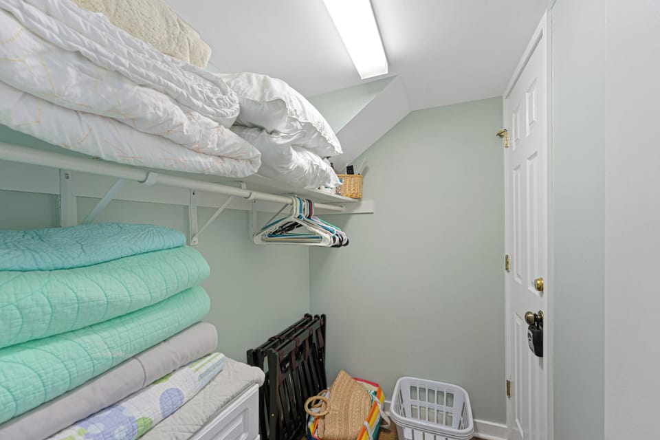 This dedicated storage area keeps everything organized for your stay. Extra linens, blankets, and essentials are easily accessible, making it simple to settle in and feel at home.
