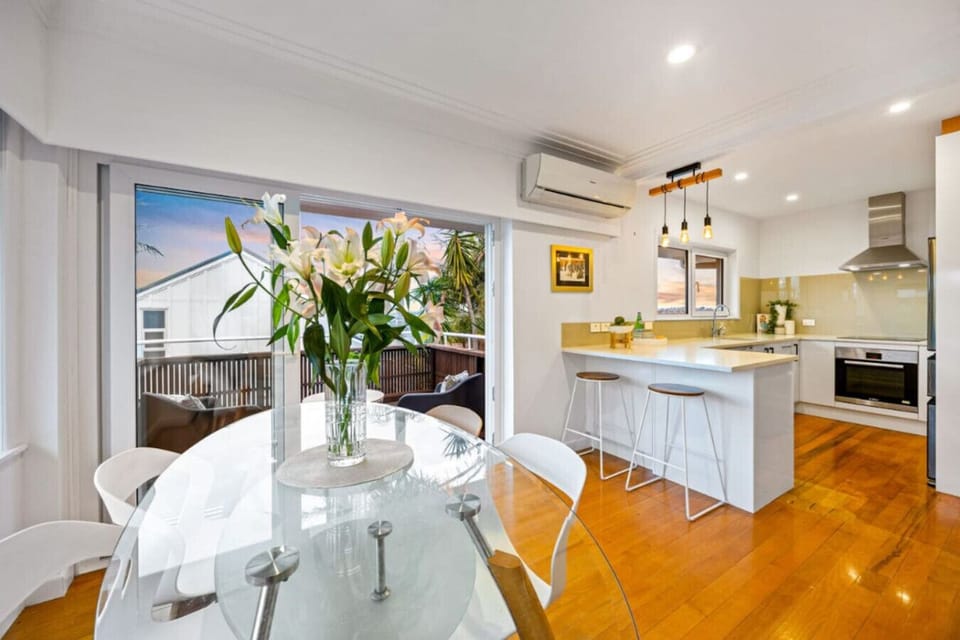 Kitchen and dining area with deck