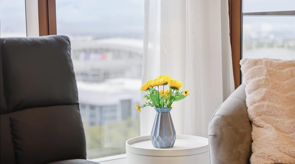 Cozy seating area with city views
