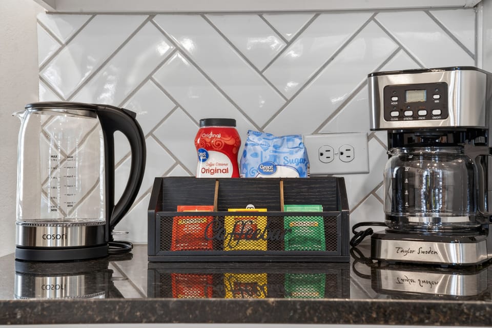 Wake up happy with our fully stocked coffee and tea bar.