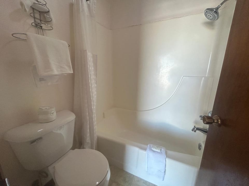 Refresh with a hot shower and clean, simple bath setup.