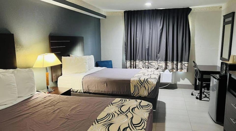 Settle in comfortably with two plush beds and workspace.